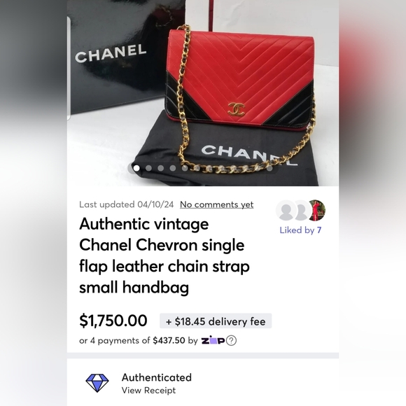 Authentic vintage Chanel Chevron single flap leather chain strap small handbag - Picture 2 of 16